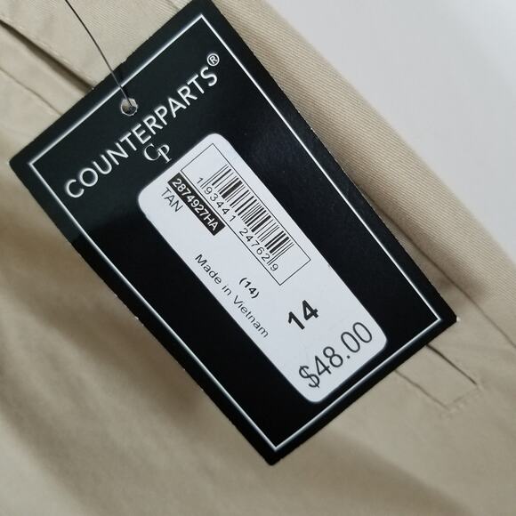 Counterparts Pants 14 Cropped Belted Khaki Tan Tie Waist Capri Ankle cuffed NWT - Picture 7 of 9